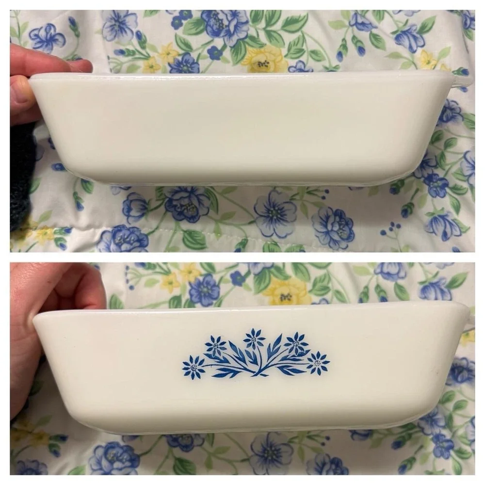 Anchor Hocking Fire-King 441 Blue Cornflower Milk Glass Loaf Pan 1 Qt Kitchen